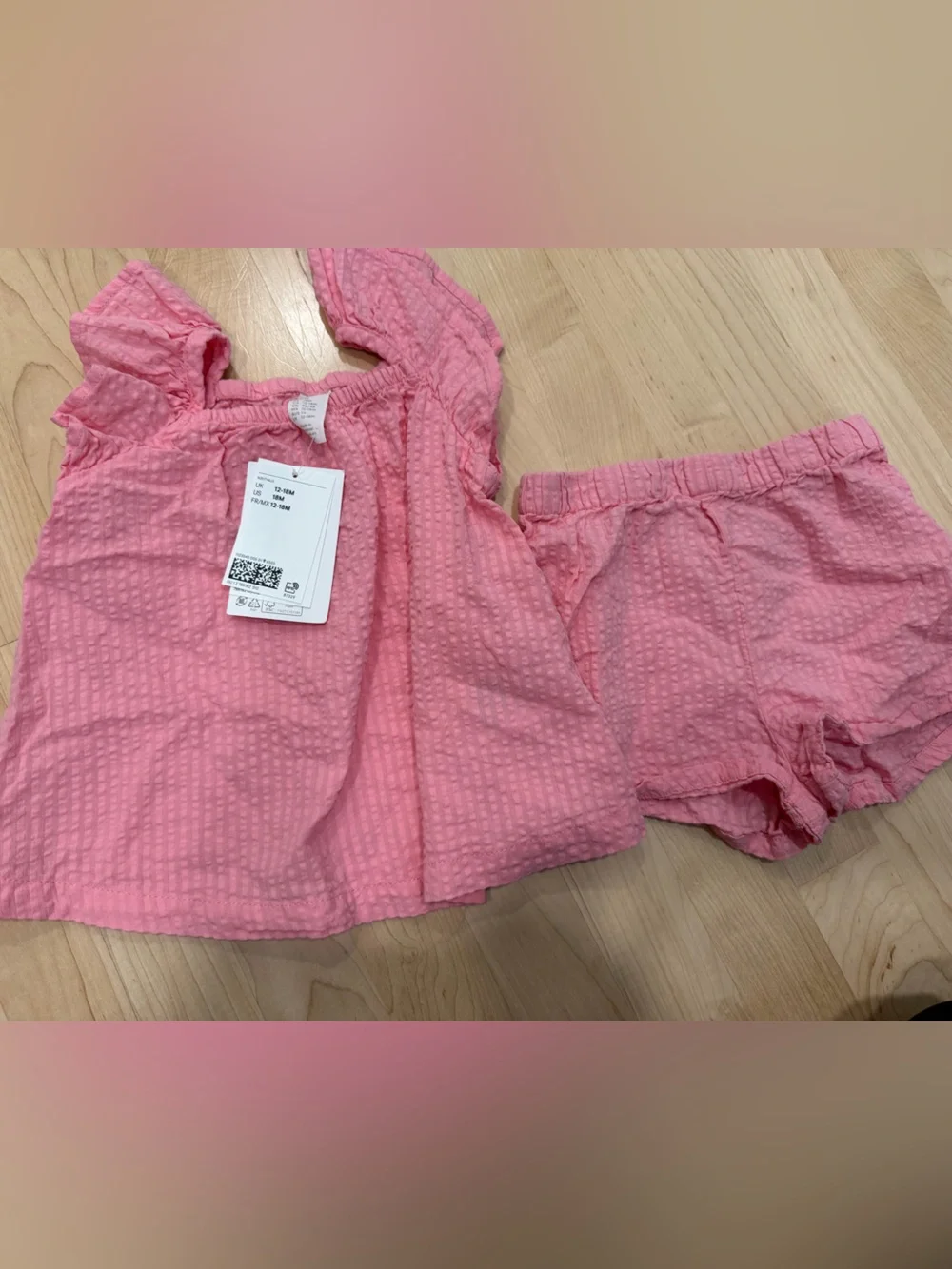 H&M Pink Textured Girls Matching Top and Shorts Set
